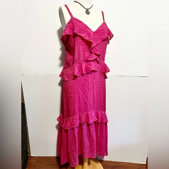 strapless open back dress 051625 Hot Pink Solid Ruffle Crochet Detail Tiered Maxi Dress –  UNIK-ELEGANCE main image 1